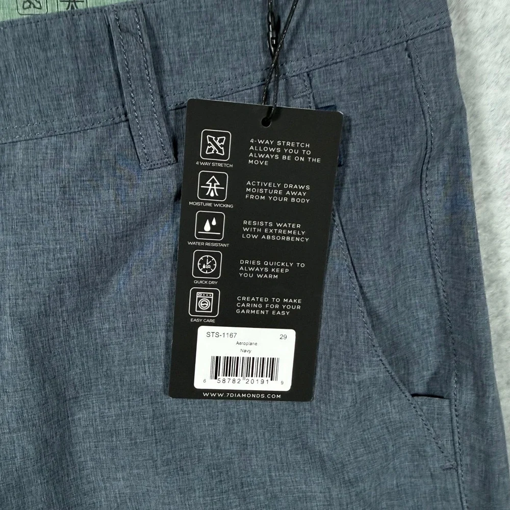 7 Diamonds Aeroplane Performance Shorts Mens 29 Navy Blue Heather Stretch NWT